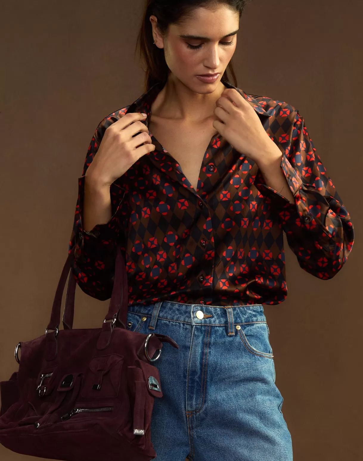 Tops-Cynthia Rowley Collectible Silk Shirt GEOBLRD