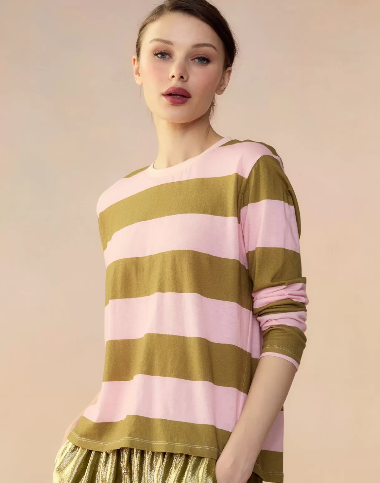 Tops-Cynthia Rowley Long Sleeve Everyday Tee GRNPK