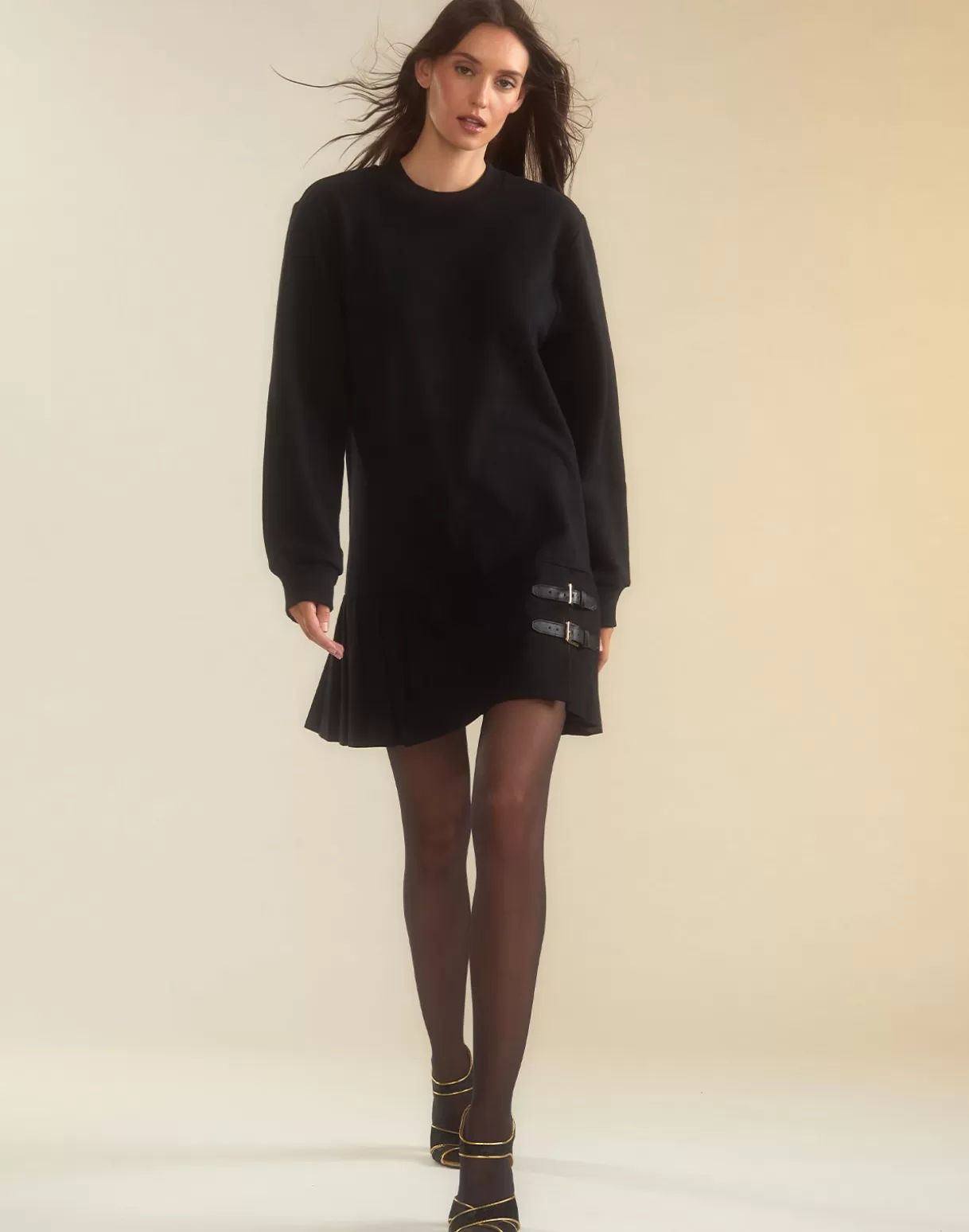 Dresses-Cynthia Rowley Preston Kilt Sweatshirt Dress BLACK