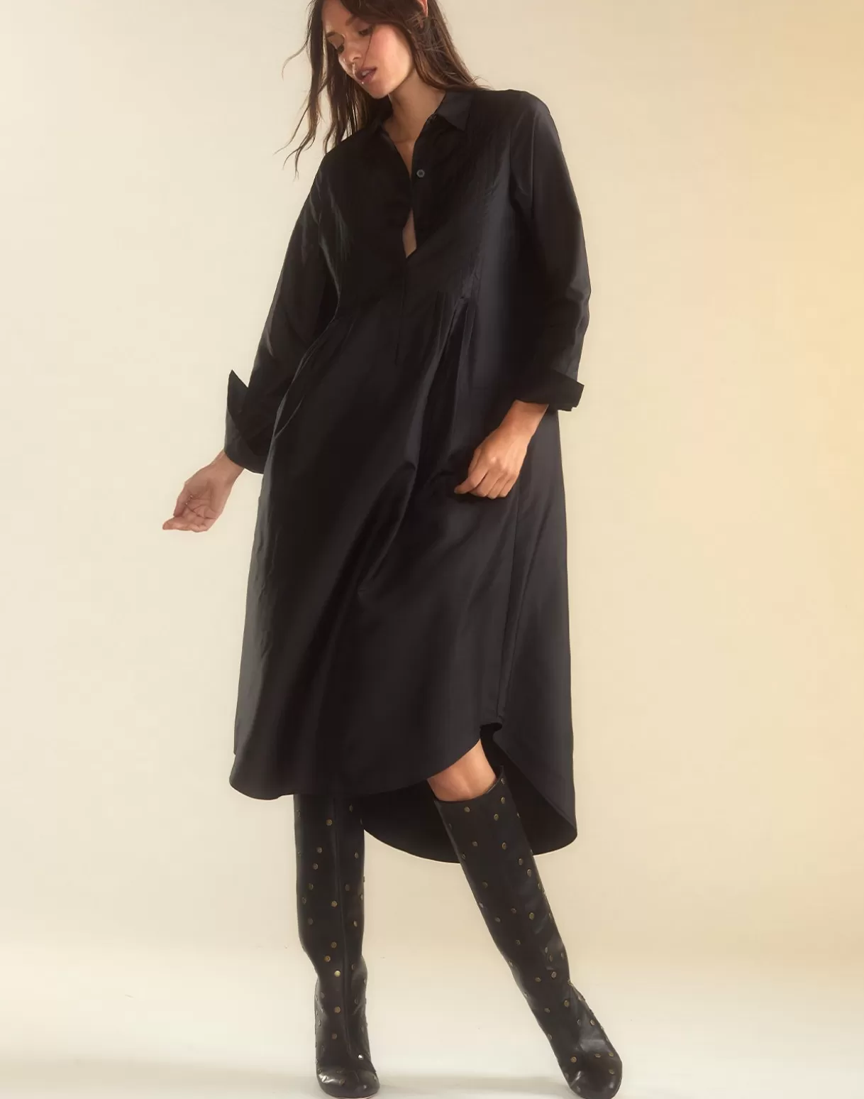 Dresses-Cynthia Rowley Undercover Silk Taffeta Shirt Dress BLACK