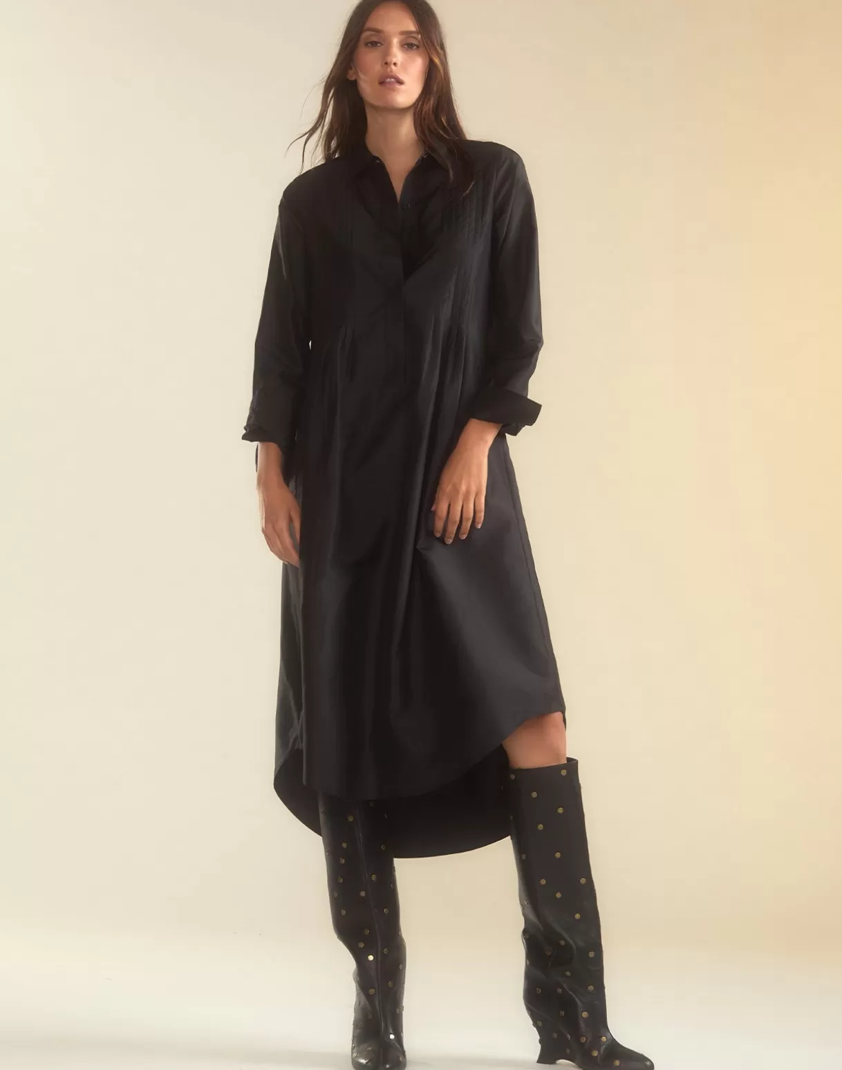 Dresses-Cynthia Rowley Undercover Silk Taffeta Shirt Dress BLACK